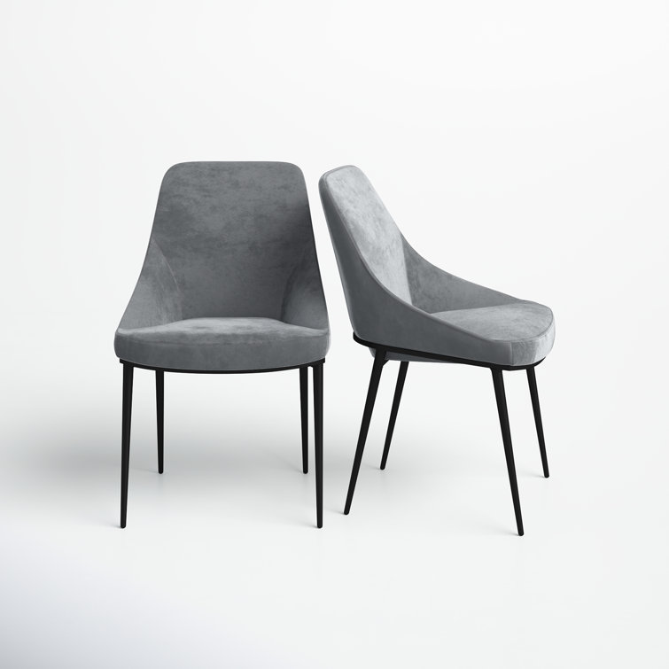 Gray Upholstered Side Chair with Metal Legs, Set of 2