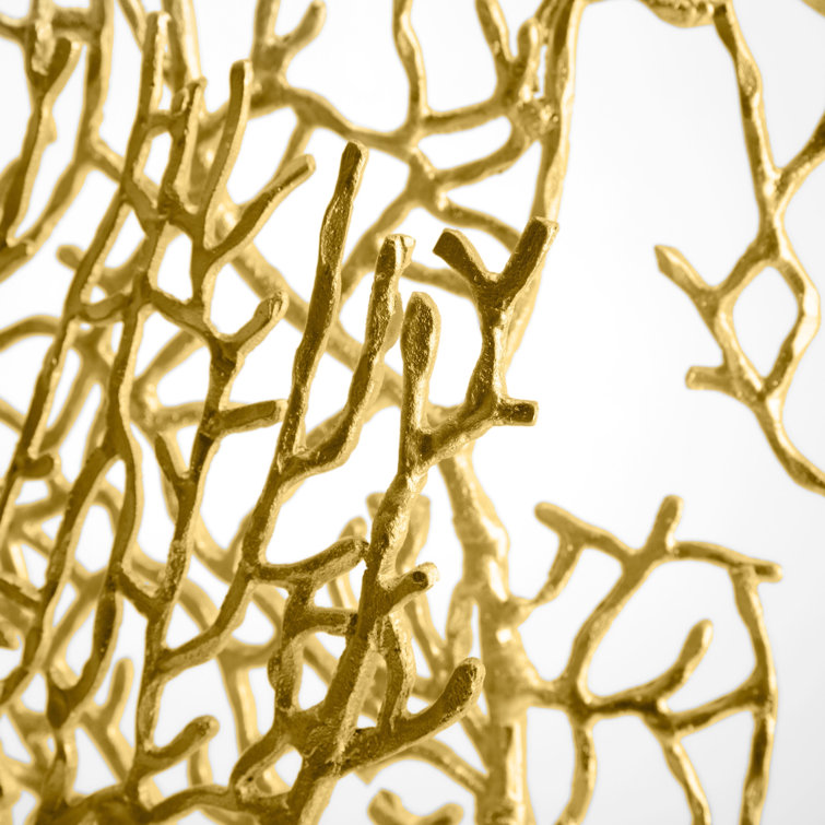 Gold Fan Coral Sculpture with Marble Base