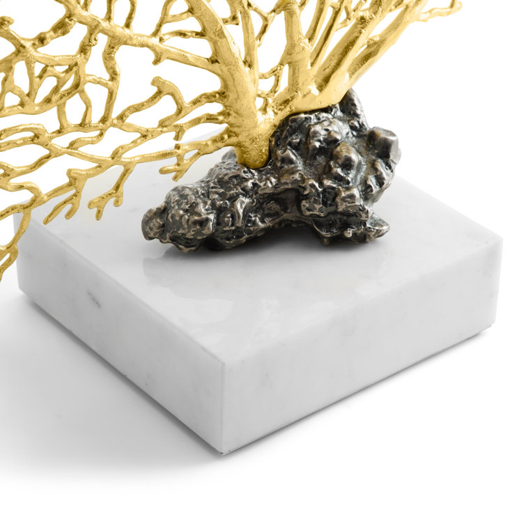 Gold Fan Coral Sculpture with Marble Base