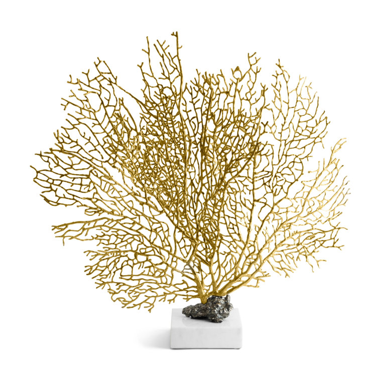 Gold Fan Coral Sculpture with Marble Base