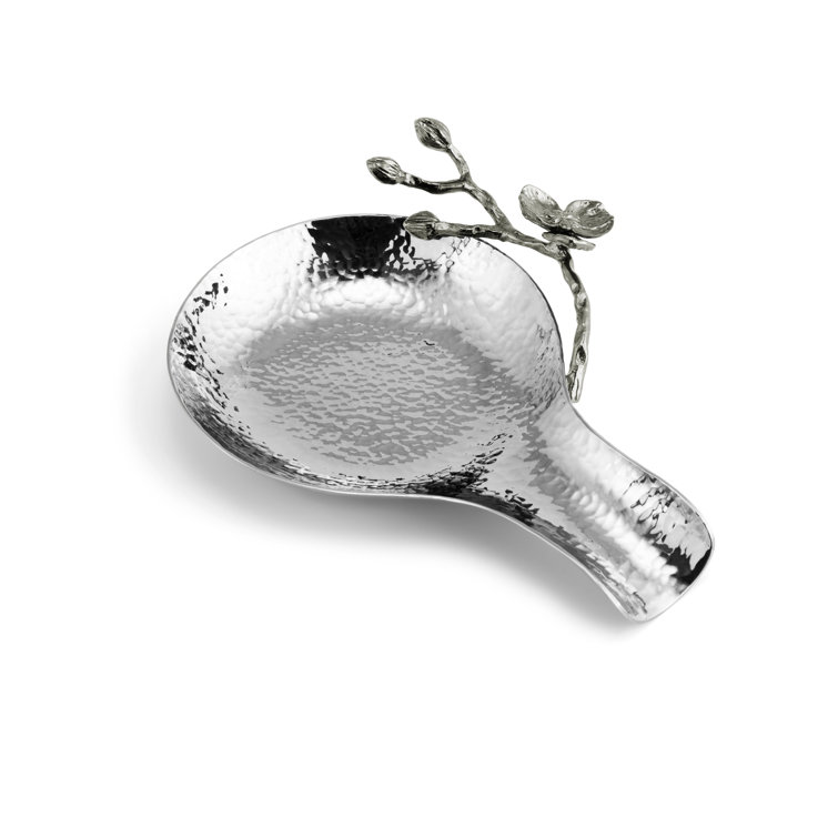 Silver Stainless Steel Orchid Spoon Rest with Metal Accents