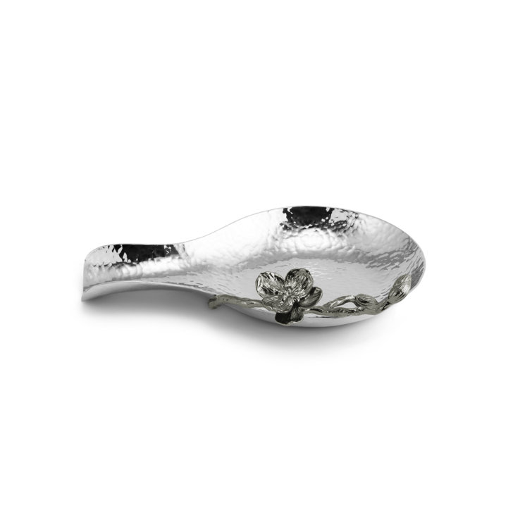 Silver Stainless Steel Orchid Spoon Rest with Metal Accents