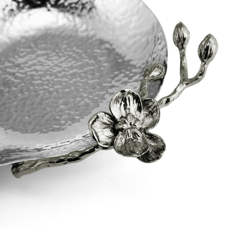 Silver Stainless Steel Orchid Spoon Rest with Metal Accents