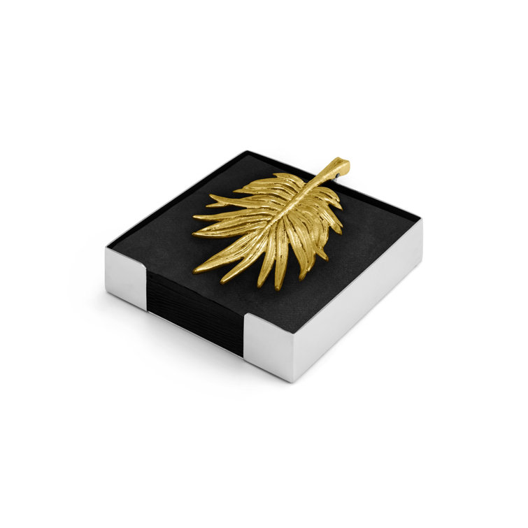 Antique Goldtone Palm Leaf Metal Napkin Holder