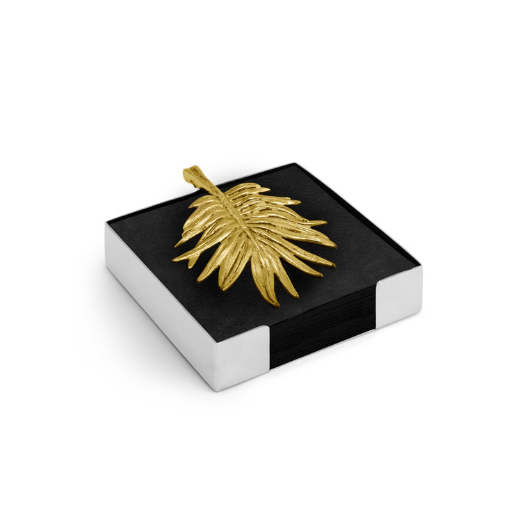 Antique Goldtone Palm Leaf Metal Napkin Holder