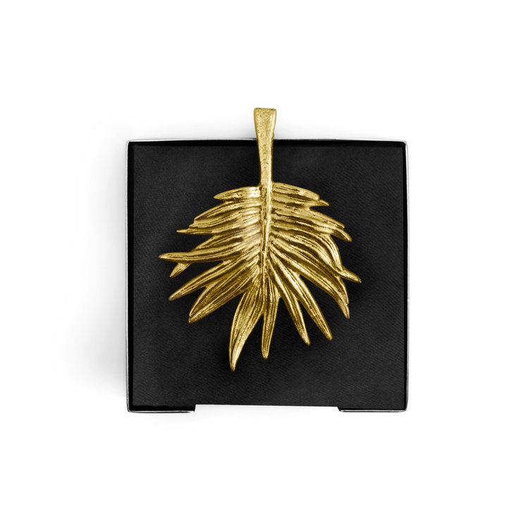 Antique Goldtone Palm Leaf Metal Napkin Holder