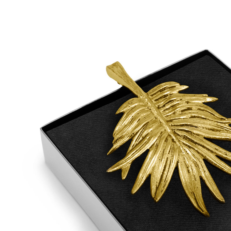 Antique Goldtone Palm Leaf Metal Napkin Holder