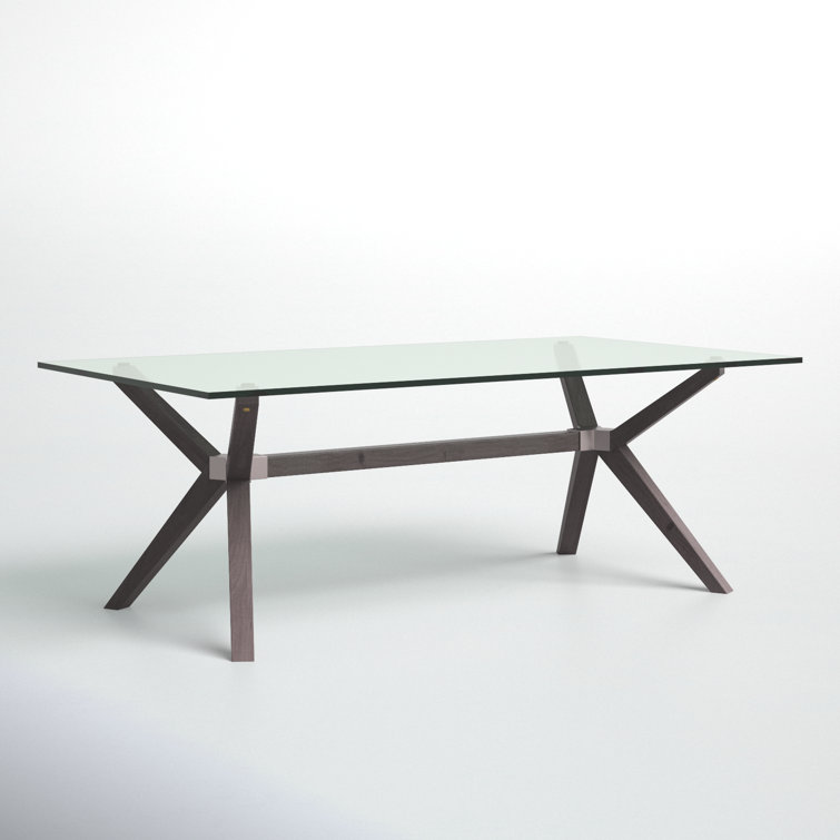 Gray X-Leg Rectangular Tempered Glass Coffee Table