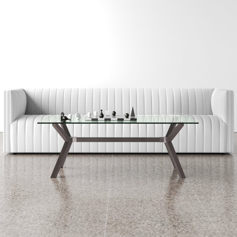 Gray X-Leg Rectangular Tempered Glass Coffee Table