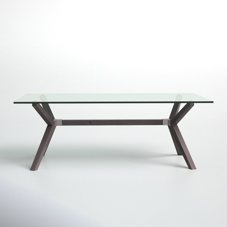Gray X-Leg Rectangular Tempered Glass Coffee Table