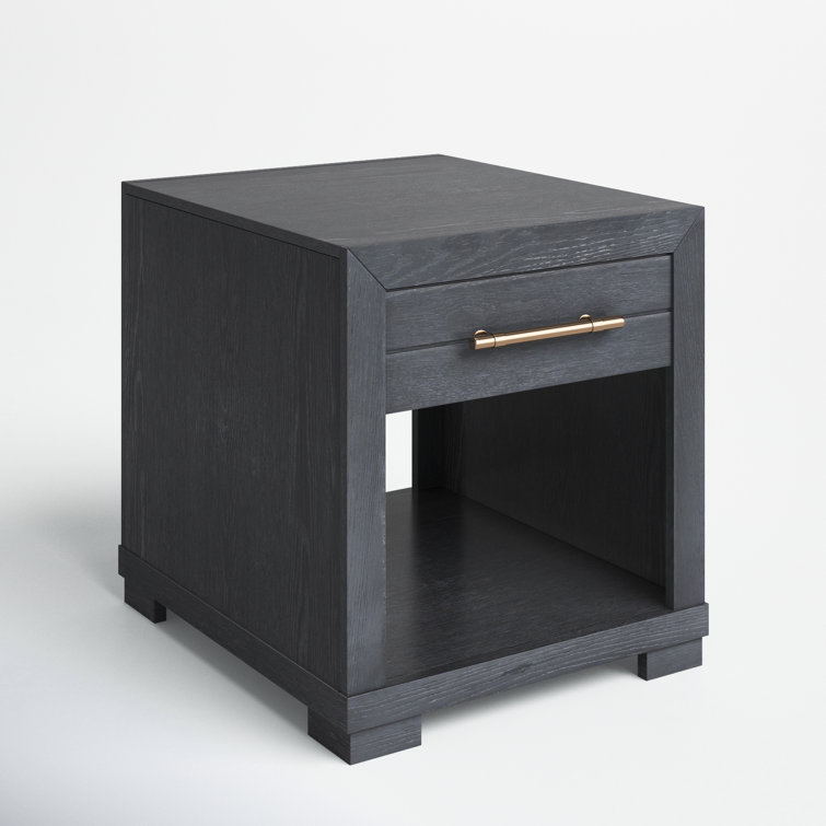 Charred Oak Rectangular End Table with Storage and Pewter Bar Pull