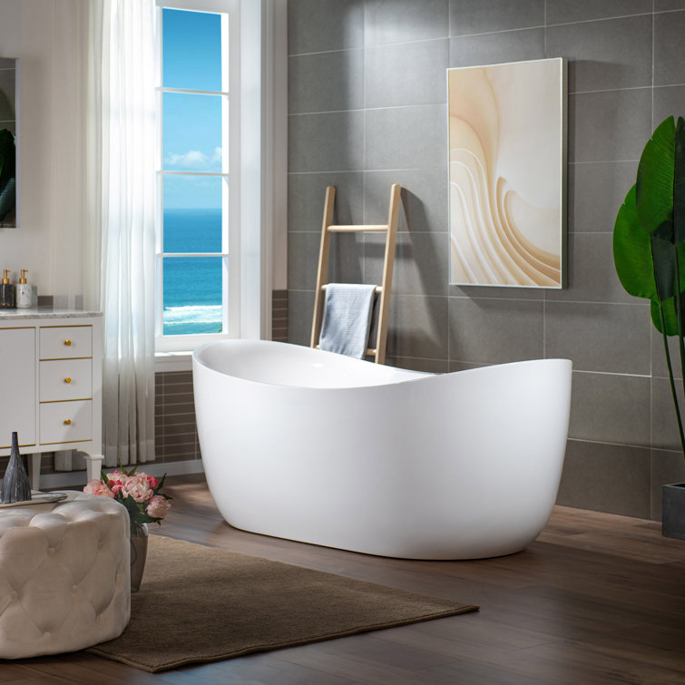 72" White Acrylic Freestanding Heated Soaking Bathtub