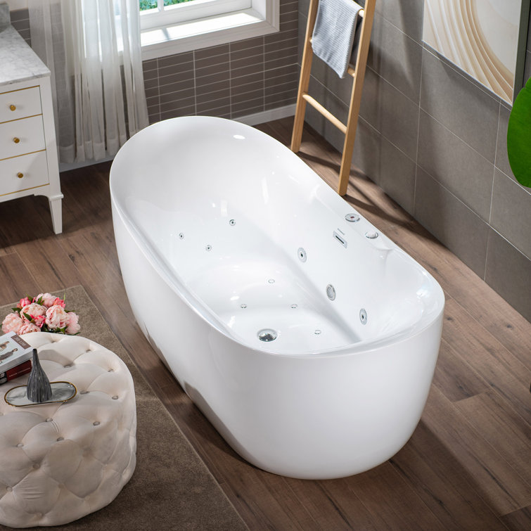 72" White Acrylic Freestanding Heated Soaking Bathtub