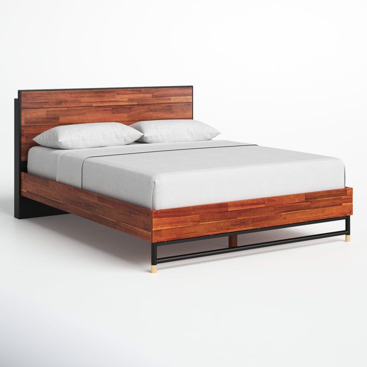 Queen Acacia Wood Bed Frame with Headboard and Slats