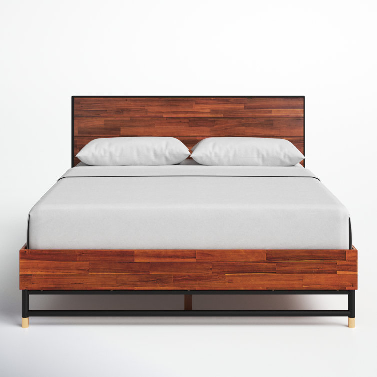 Queen Acacia Wood Bed Frame with Headboard and Slats