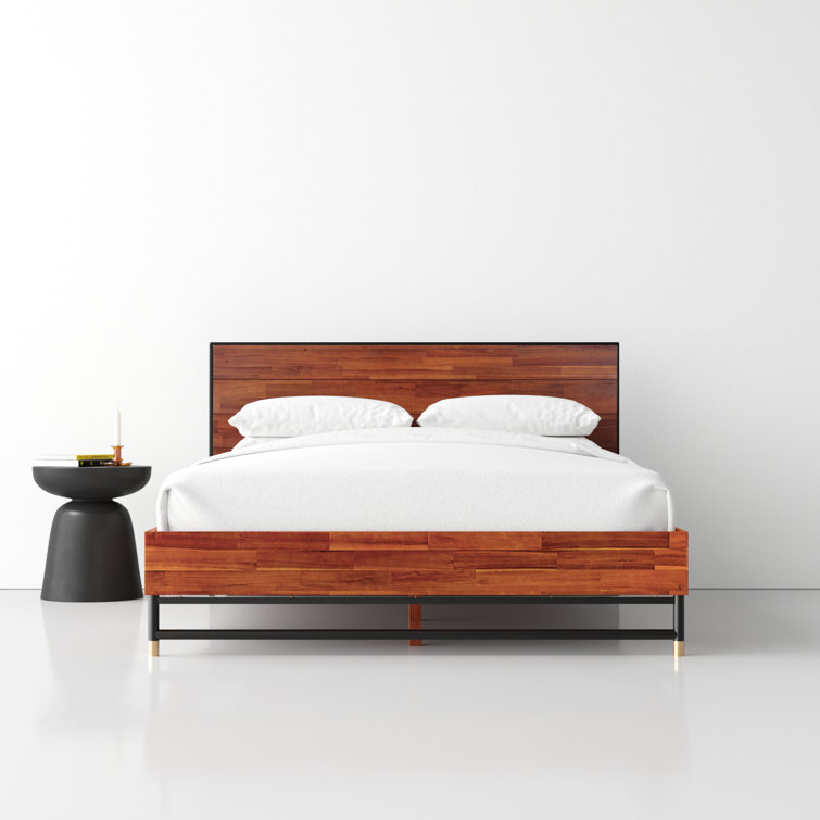 Queen Acacia Wood Bed Frame with Headboard and Slats