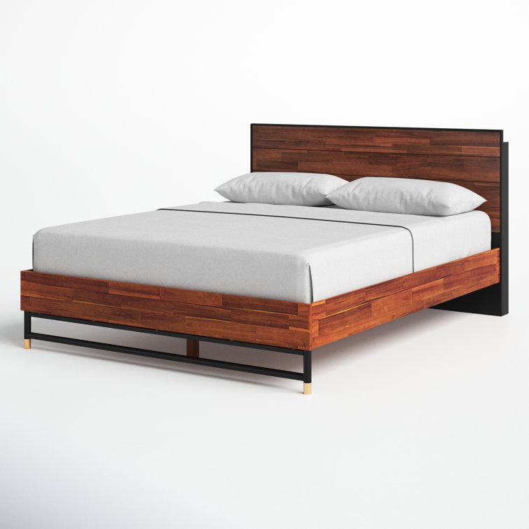 Queen Acacia Wood Bed Frame with Headboard and Slats