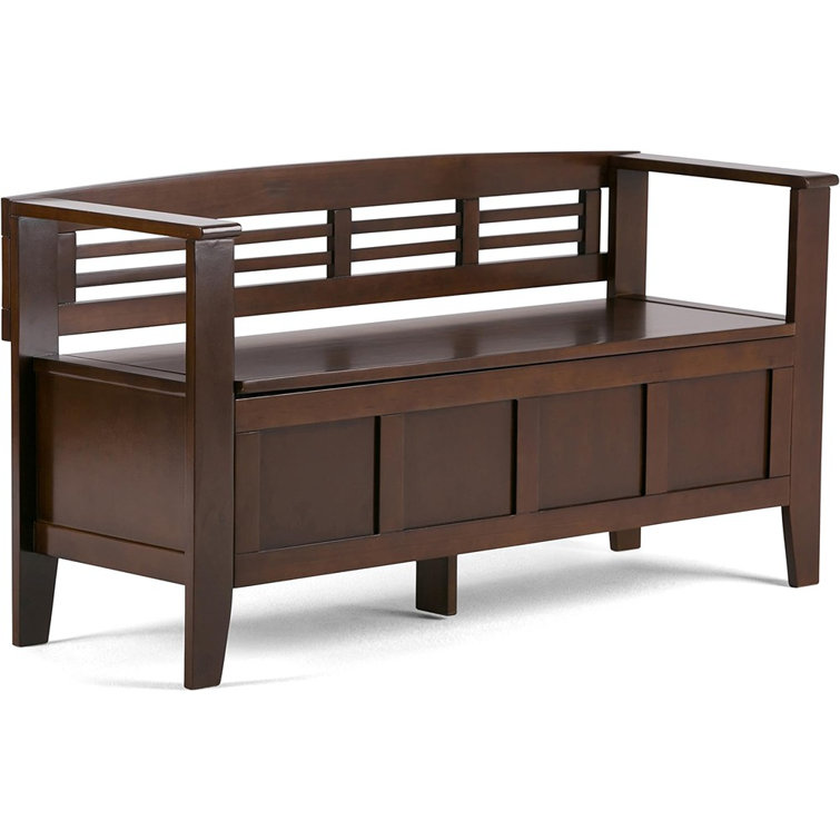 Black Solid Pine 48" Entryway Storage Bench with Backrest
