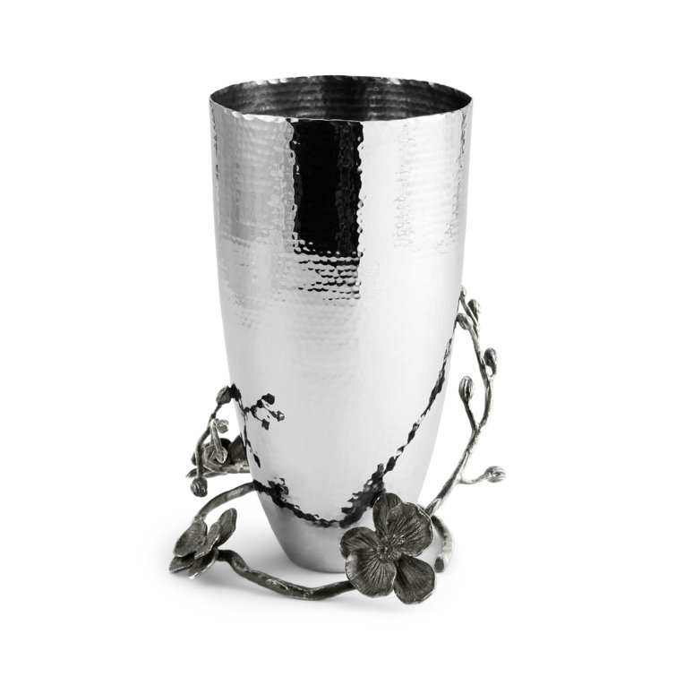 Hammered Stainless Steel Black Orchid Decorative Vase