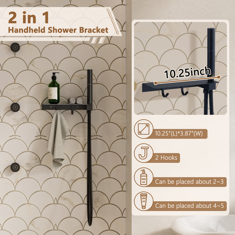 Nickel Dual Head Wall Mounted Shower System with Body Jets