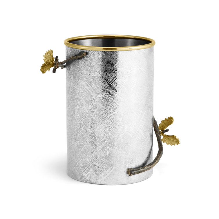 Silver and Gold Stainless Steel Utensil Holder with Brass Accents