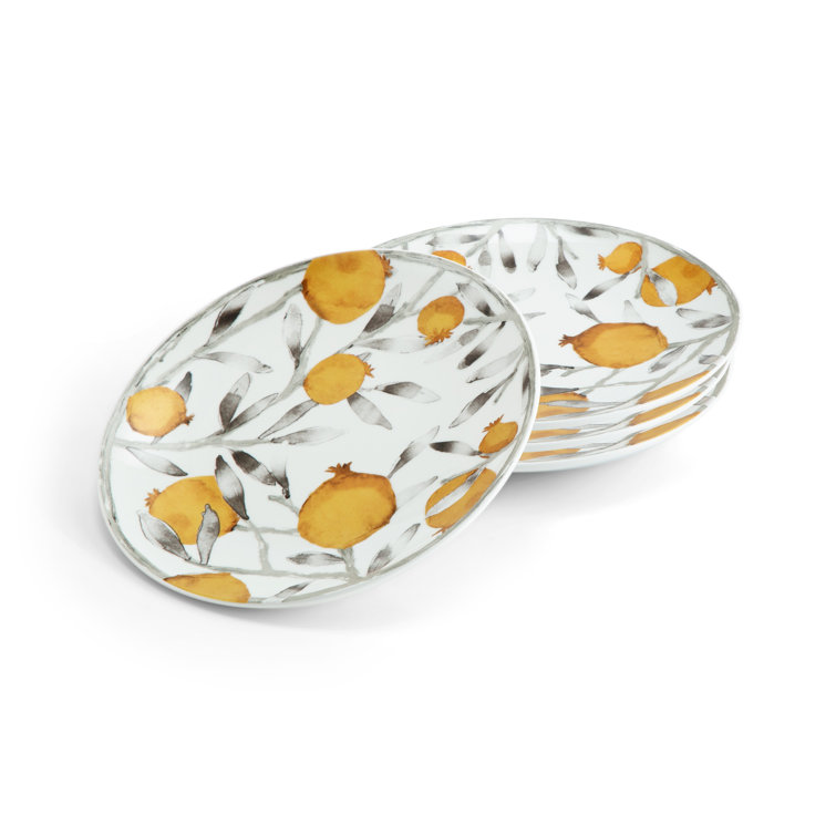 Pomegranate Porcelain Tidbit Plate Set - Microwave Safe, Handcrafted