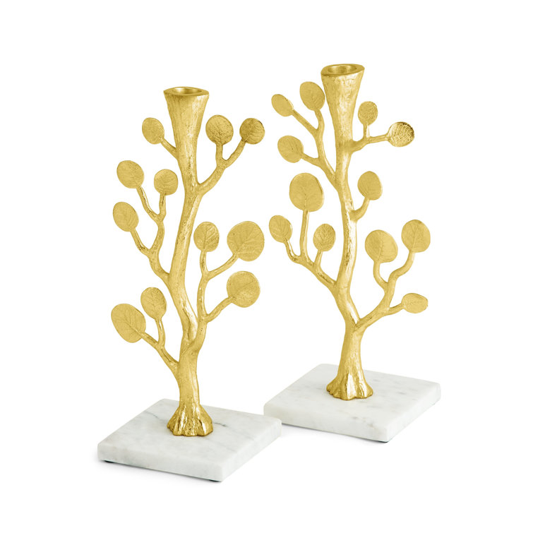 Handmade Silver Nickel and Marble Taper Candleholders Set
