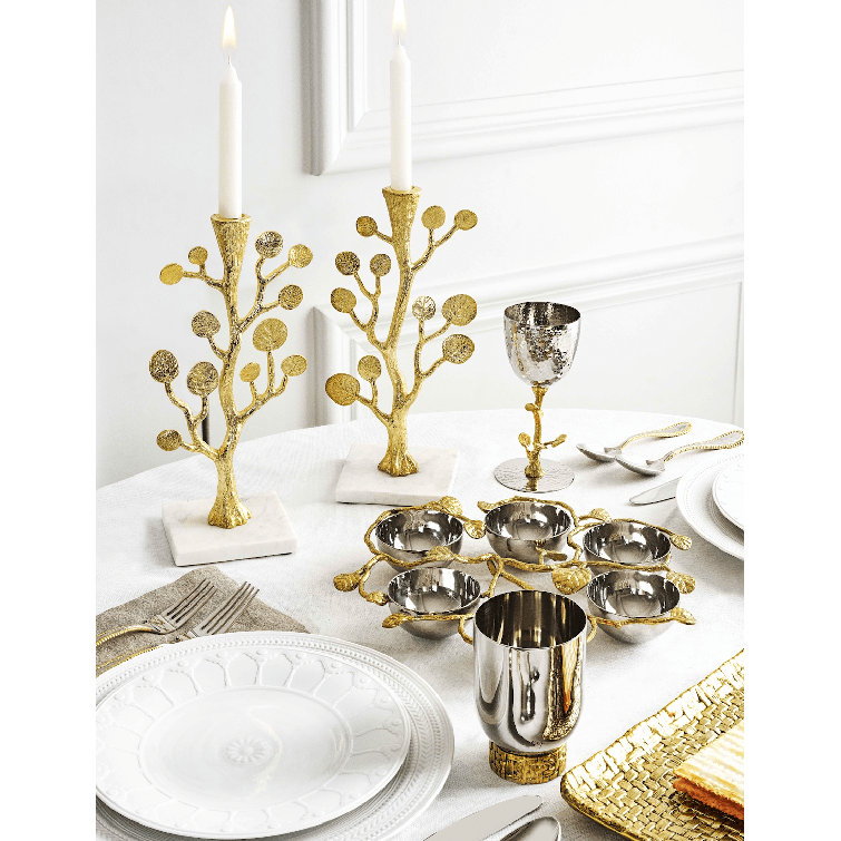 Handmade Silver Nickel and Marble Taper Candleholders Set