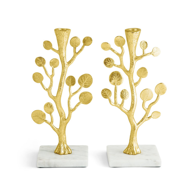 Handmade Silver Nickel and Marble Taper Candleholders Set