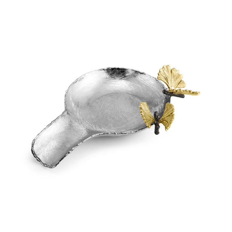 Silver Stainless Steel Spoon Rest with Gold Embellishment