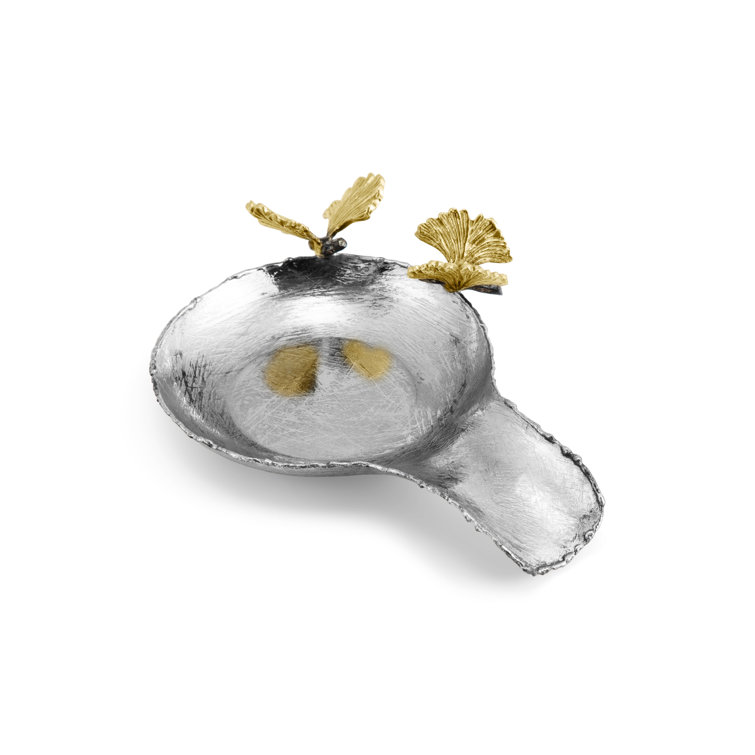 Silver Stainless Steel Spoon Rest with Gold Embellishment