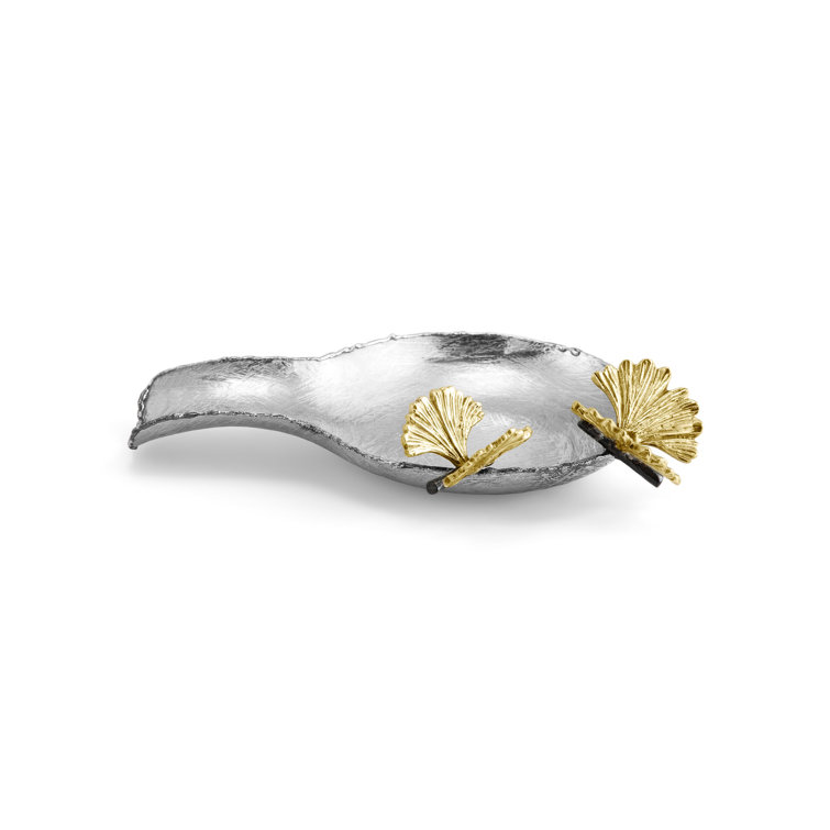 Silver Stainless Steel Spoon Rest with Gold Embellishment