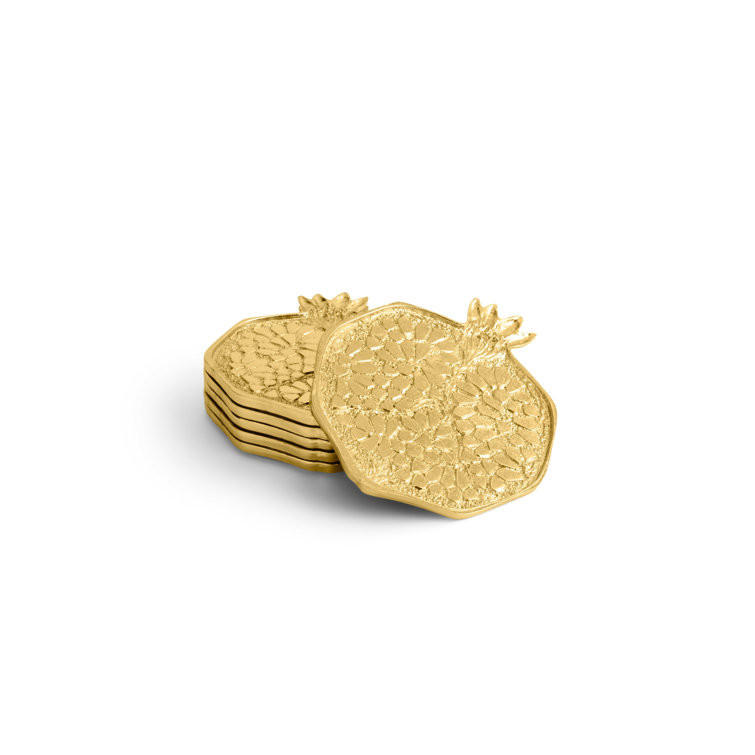 Gold Embossed Metal Drink Coaster Set of Six