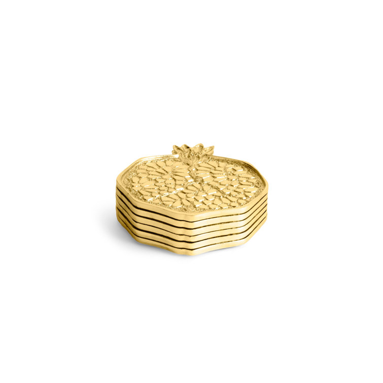 Gold Embossed Metal Drink Coaster Set of Six