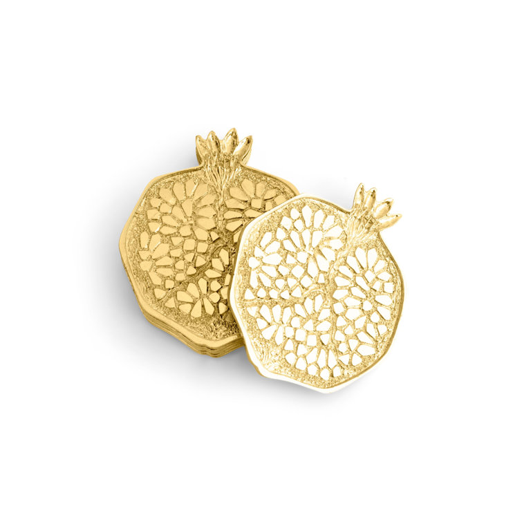 Gold Embossed Metal Drink Coaster Set of Six