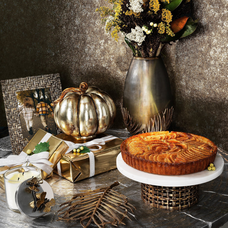Antique Gold Textured Palm Leaf Inspired Cake Stand
