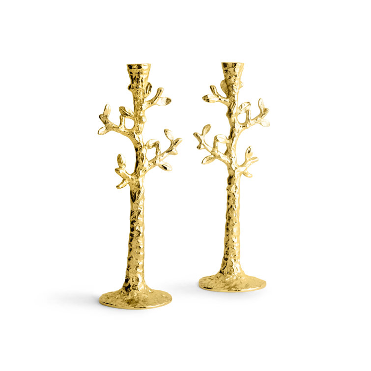 Tree of Life Goldtone Ceramic Taper Candle Holders, Set of 2