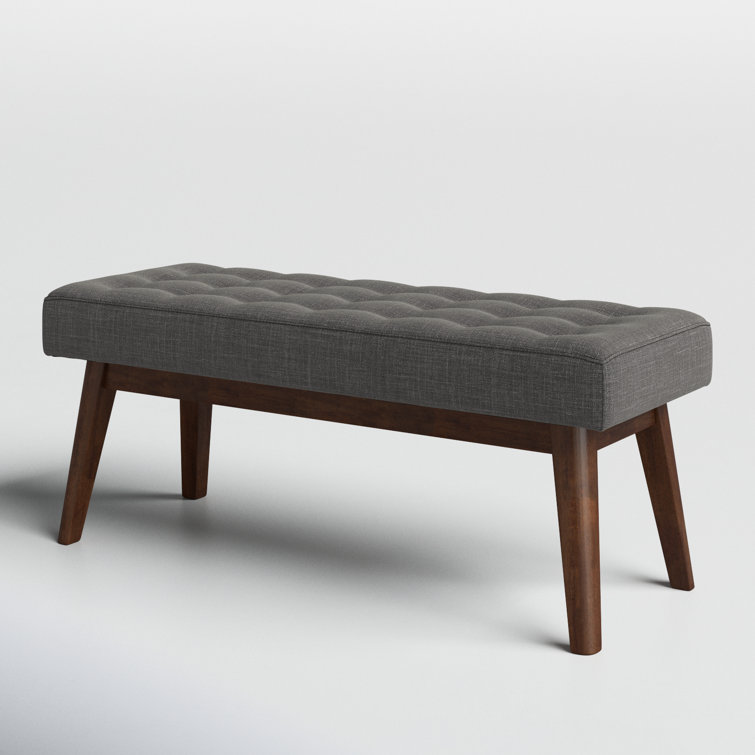 Lucca Mid-Century Button-Tufted Bench in Dark Grey and Walnut