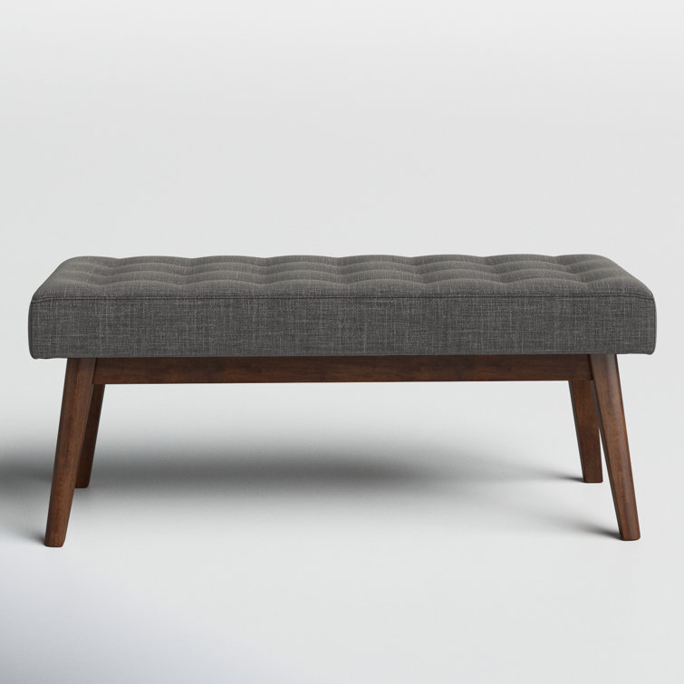 Lucca Mid-Century Button-Tufted Bench in Dark Grey and Walnut