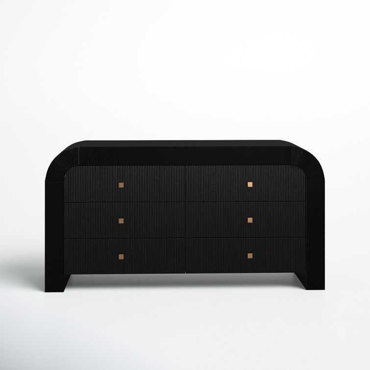 Modern Acacia and Black MDF 6-Drawer Dresser with Soft Close