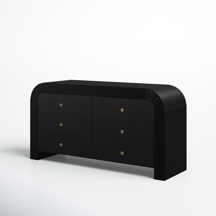 Modern Acacia and Black MDF 6-Drawer Dresser with Soft Close