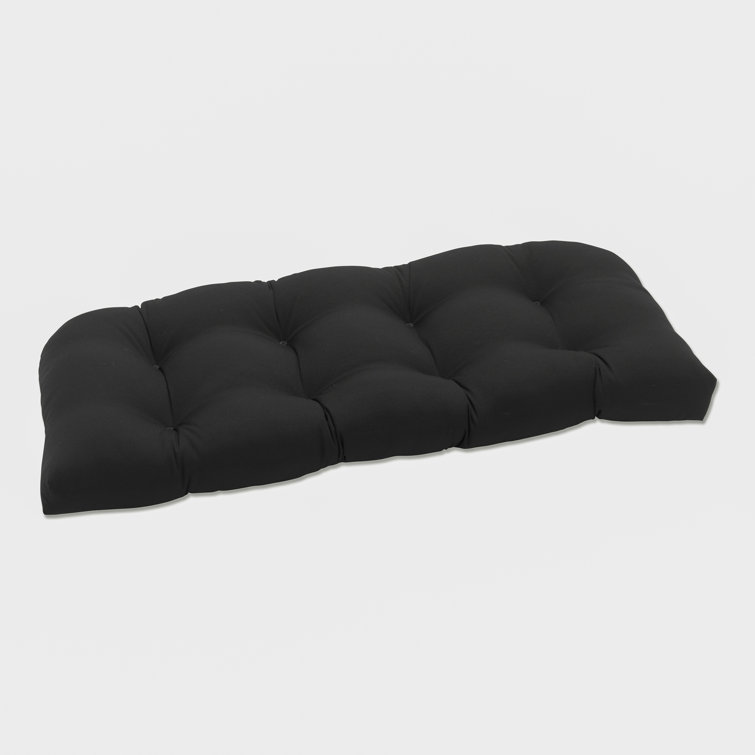 Black Tufted Outdoor Loveseat Cushion with Fade-Resistant Fabric