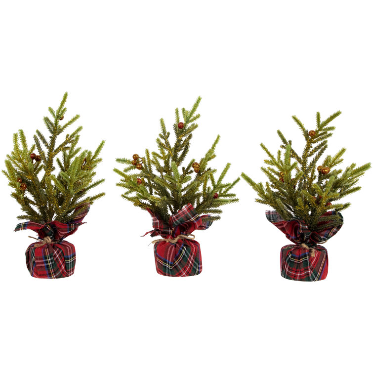 Mini Glittered Pine with Berries Artificial Christmas Trees - Set of 3