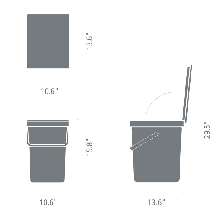 Gray Plastic Rectangular Office Recycling Bin with Lid, 6.6 Gallon