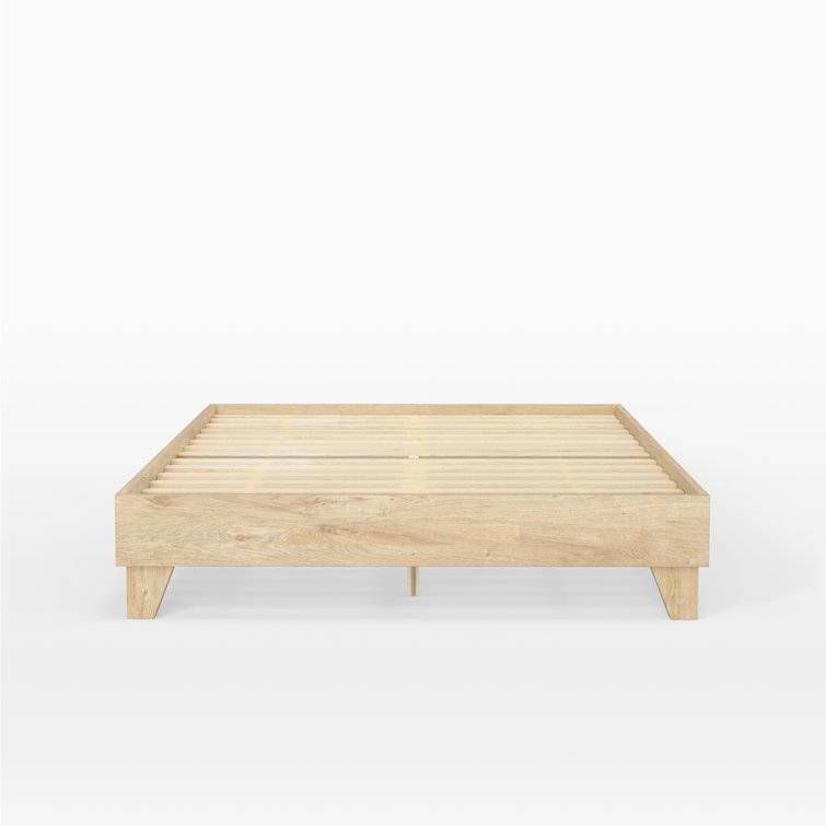 Natural Pine Queen Platform Bed Frame with Slats