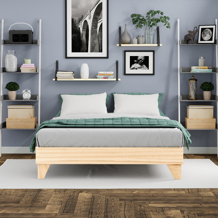 Natural Pine Queen Platform Bed Frame with Slats