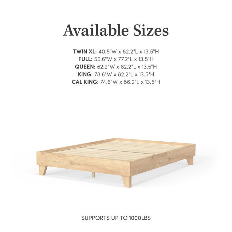 Natural Pine Queen Platform Bed Frame with Slats