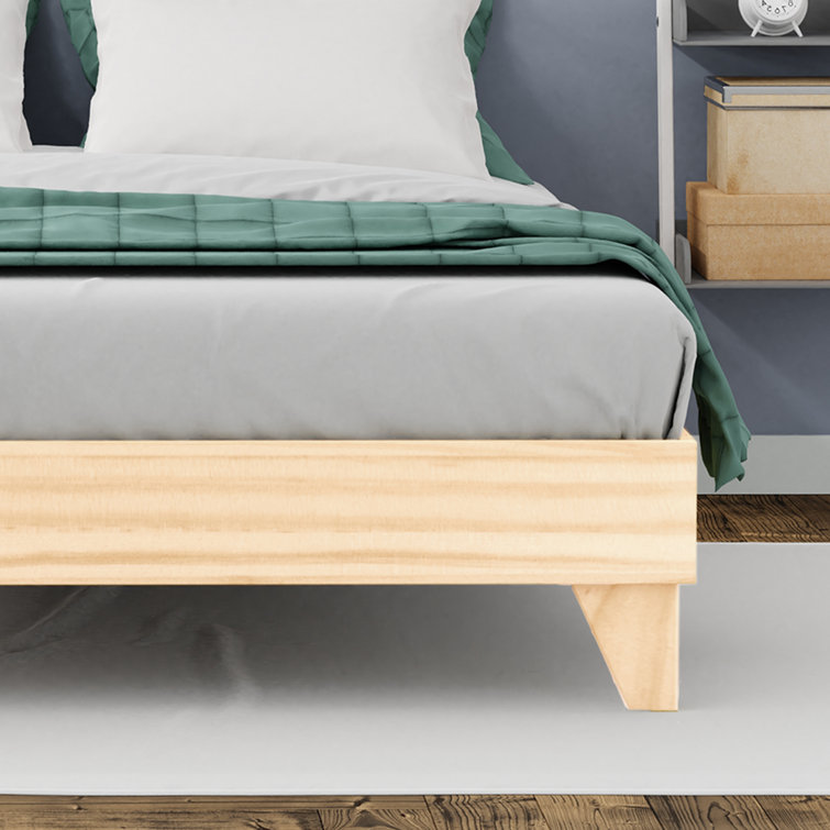 Natural Pine Queen Platform Bed Frame with Slats