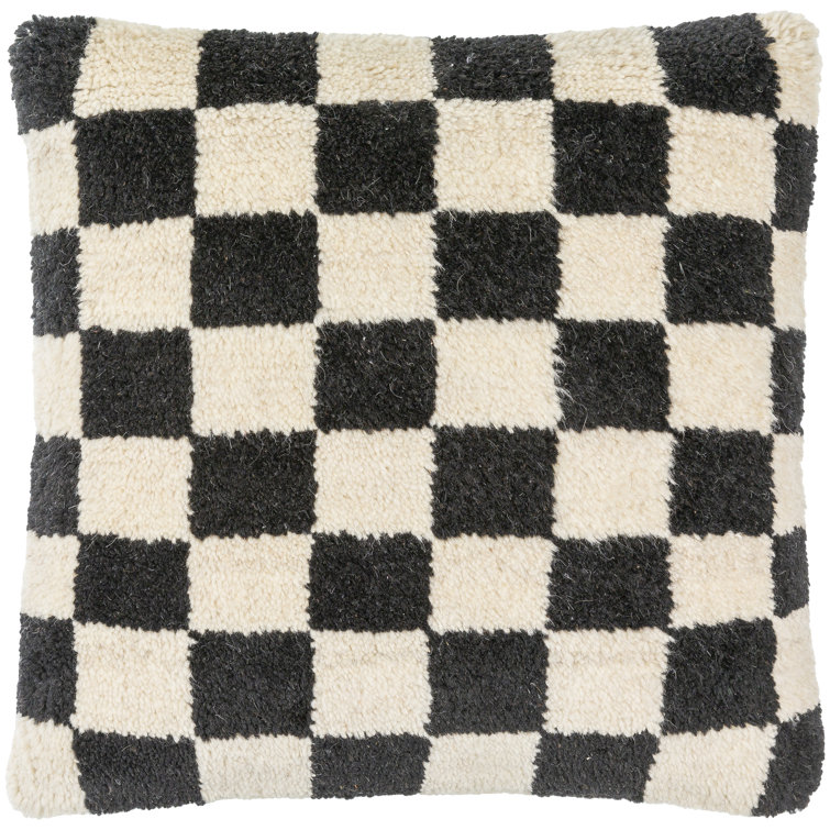 Black and White Checkered Wool Blend Square Throw Pillow