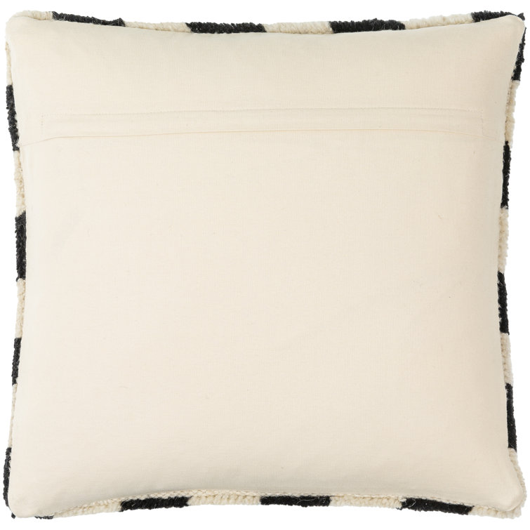 Villere 22" Black and White Wool Blend Checkered Throw Pillow